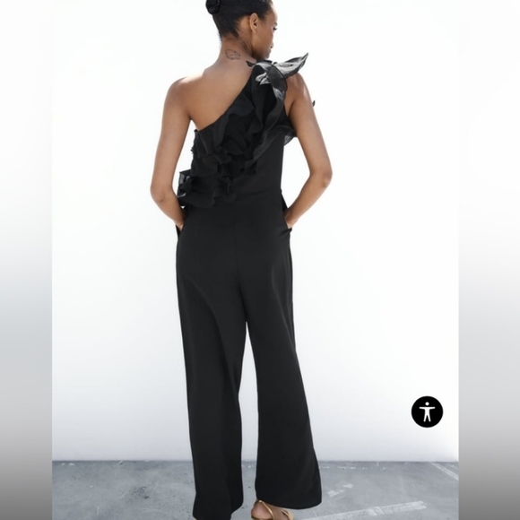 Zara One Shoulder Ruffled Jumpsuit, Size S - Picture 2 of 9